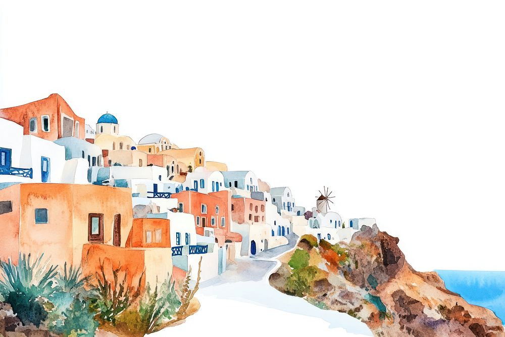 Santorini island in Greece santorini watercolor greece.