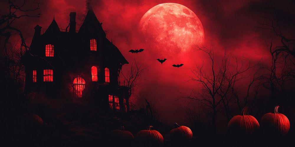 Halloween background moon pumpkins haunted.