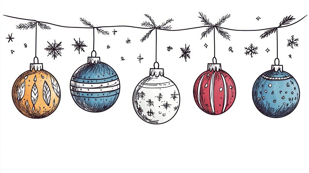 Hand drawn christmas baubles illustration decoration accessories.