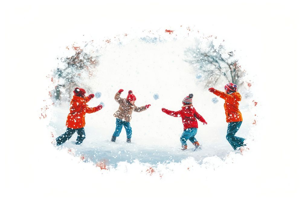 Kids play snowball outdoors clothing winter.