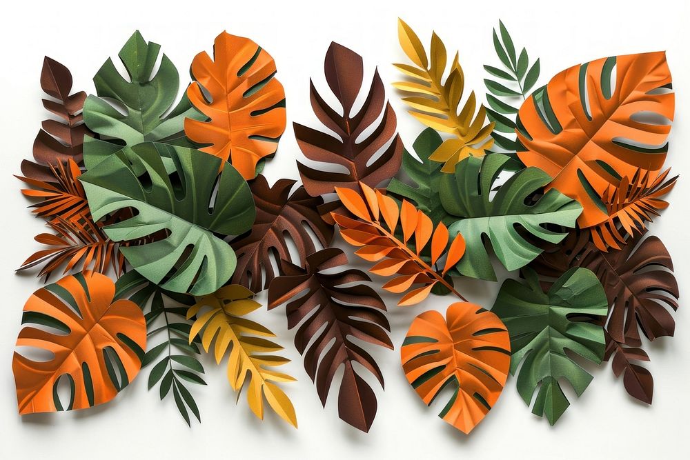 Paper cutout-style illustration borders with various colored leaves leaf colors art.