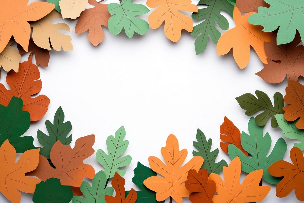 Paper cutout-style illustration borders with various colored leaves leaf autumn decoration.