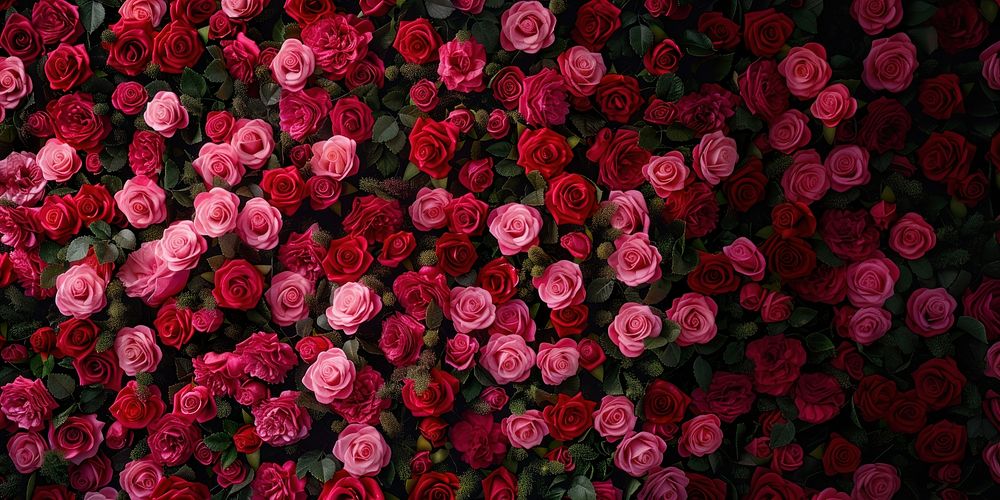 Red roses and pink roses flower wall nature-inspired.