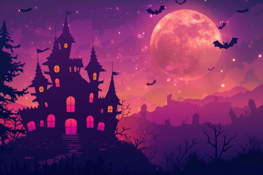 Moon halloween haunted purple.