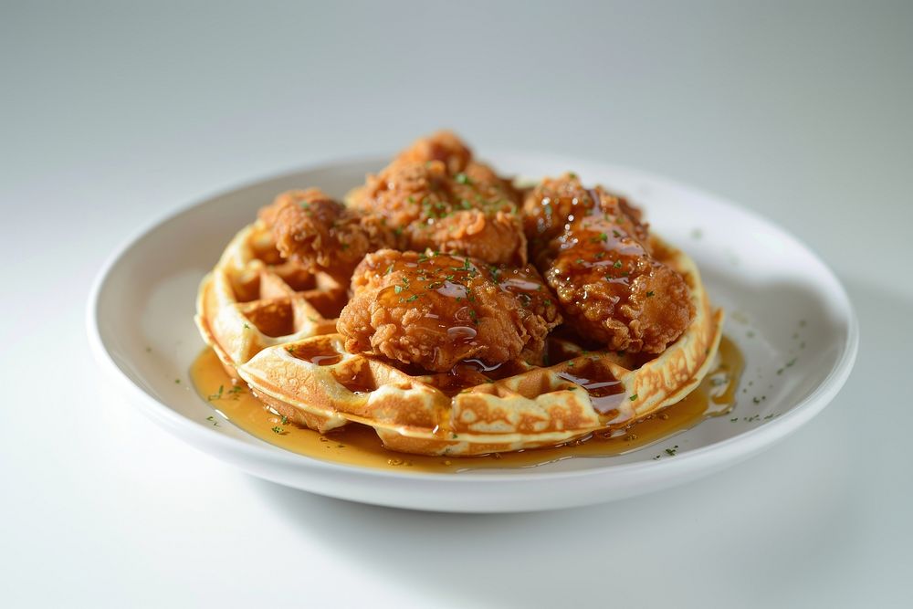 Fried chicken waffles plate fried.