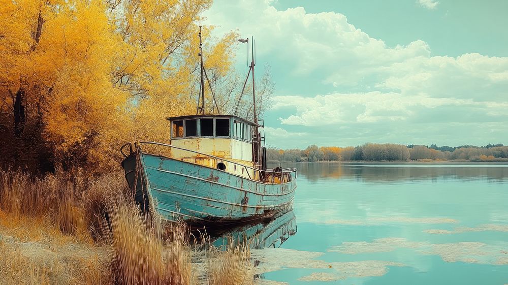 Beached old trawler scenery nature autumn.