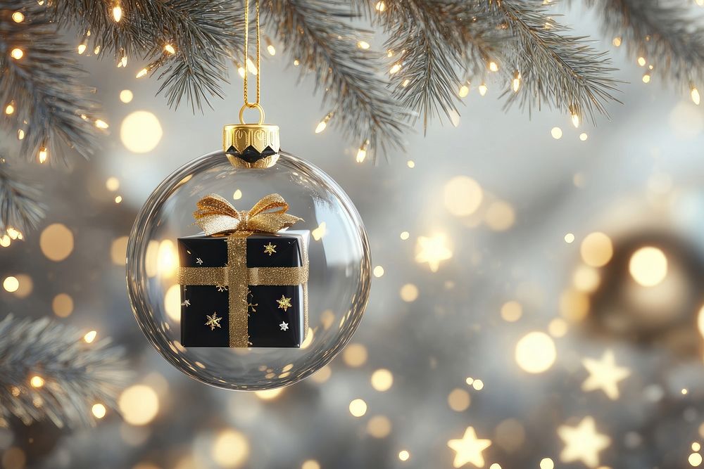 Glass bauble background christmas lights.