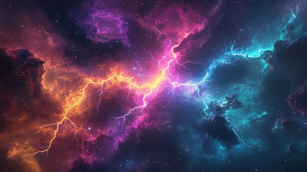 Lightning bolts nebula storm universe.