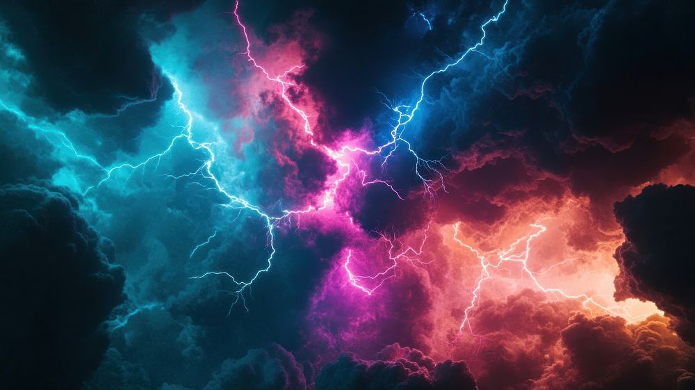 Lightning bolts storm dramatic vibrant.