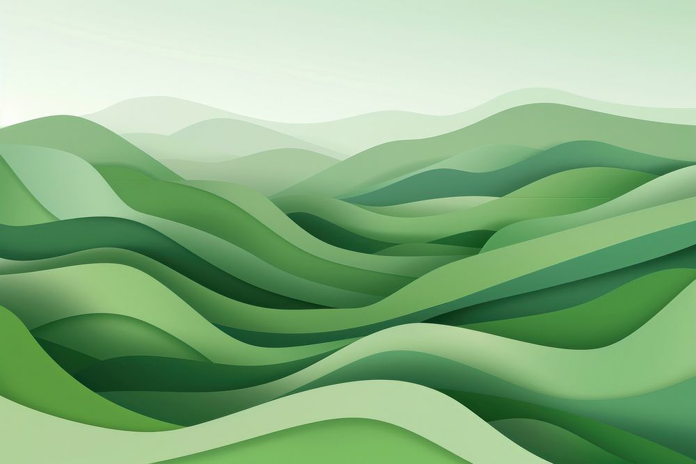 Abstract green landscape wallpaper background illustration design with hills and mountains abstract nature art.