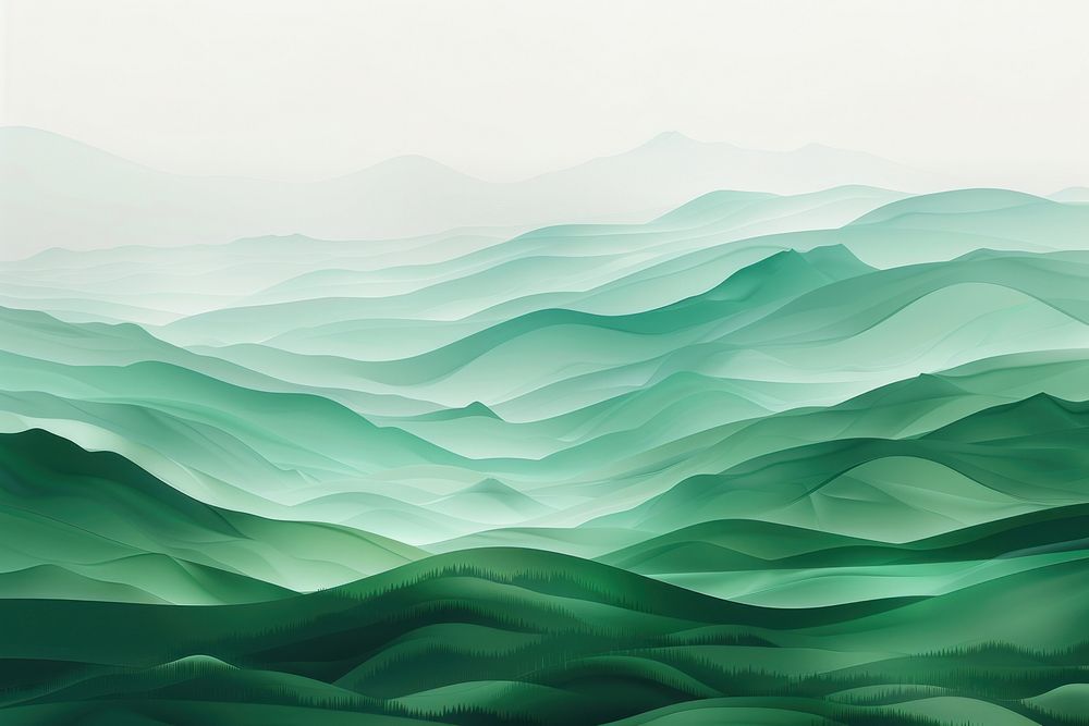 Abstract green landscape wallpaper background illustration design with hills and mountains painting abstract nature.