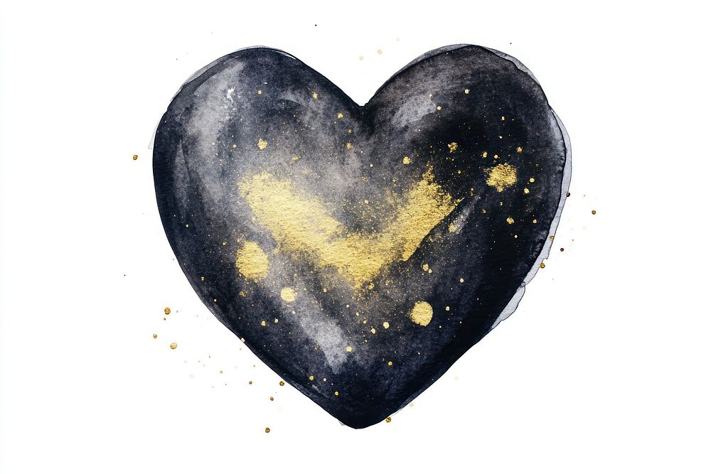 A black heart watercolor gold illustration.