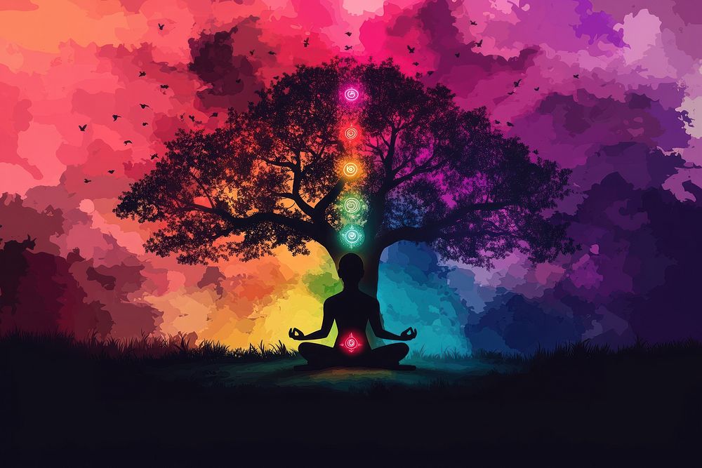 Yoga tree chakra colors meditation | Free Photo Illustration - rawpixel