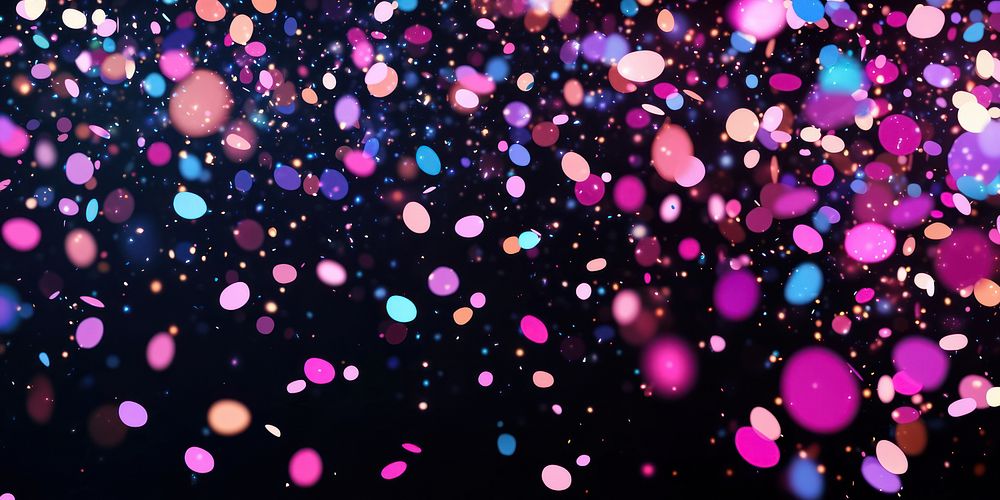 A black background with pastel confetti falling from the top celebration decoration festive.