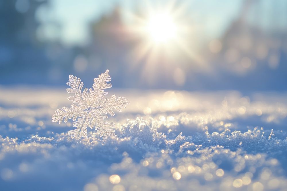 A snowflake on the ground sunlight wonderland astronomy.