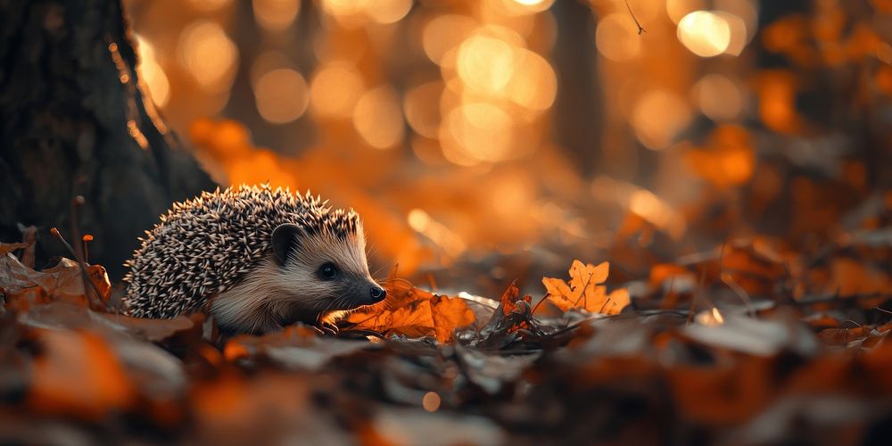 A hedgehog in the woods autumn leaves leaf.