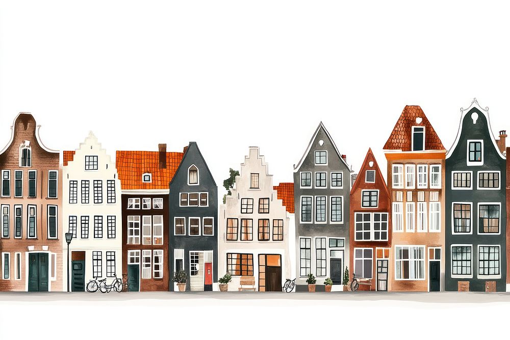 Brown dutch village building border buildings architecture illustration.