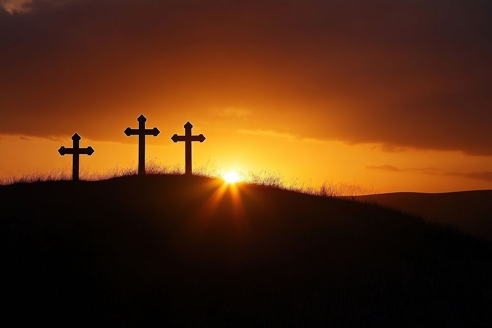 Three Crosses On Hill cross sunrise three.