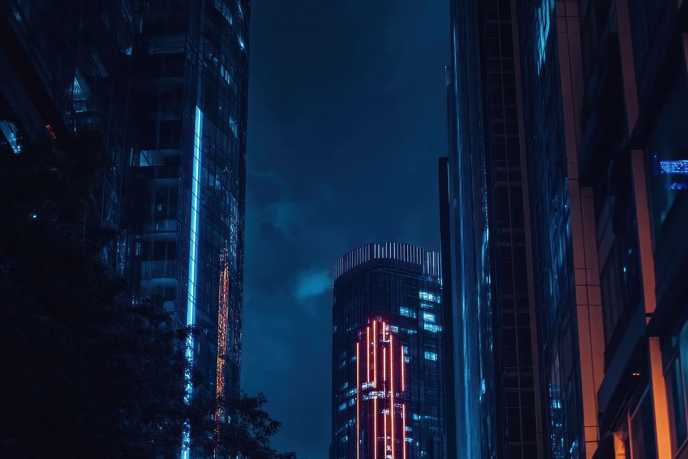 Unban wireless network buildings night city.