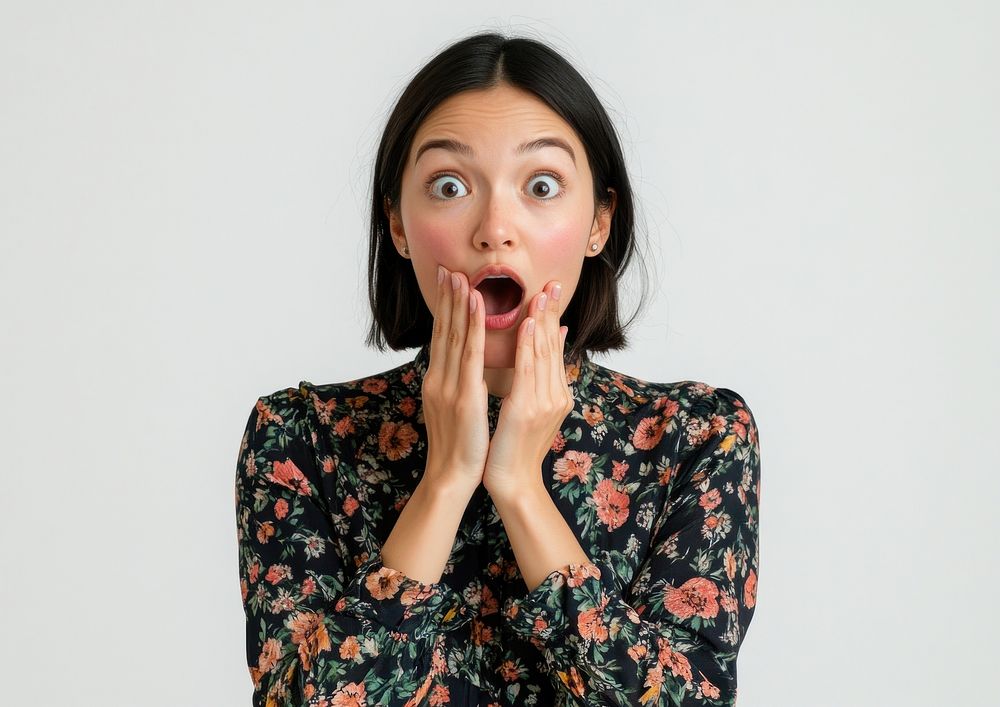 Woman looking surprised photo photography background.