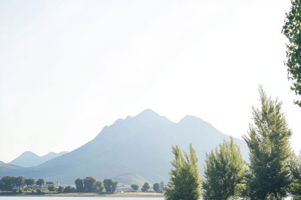 Photography of landscape mountain with lake on white sky outdoors scenery nature.