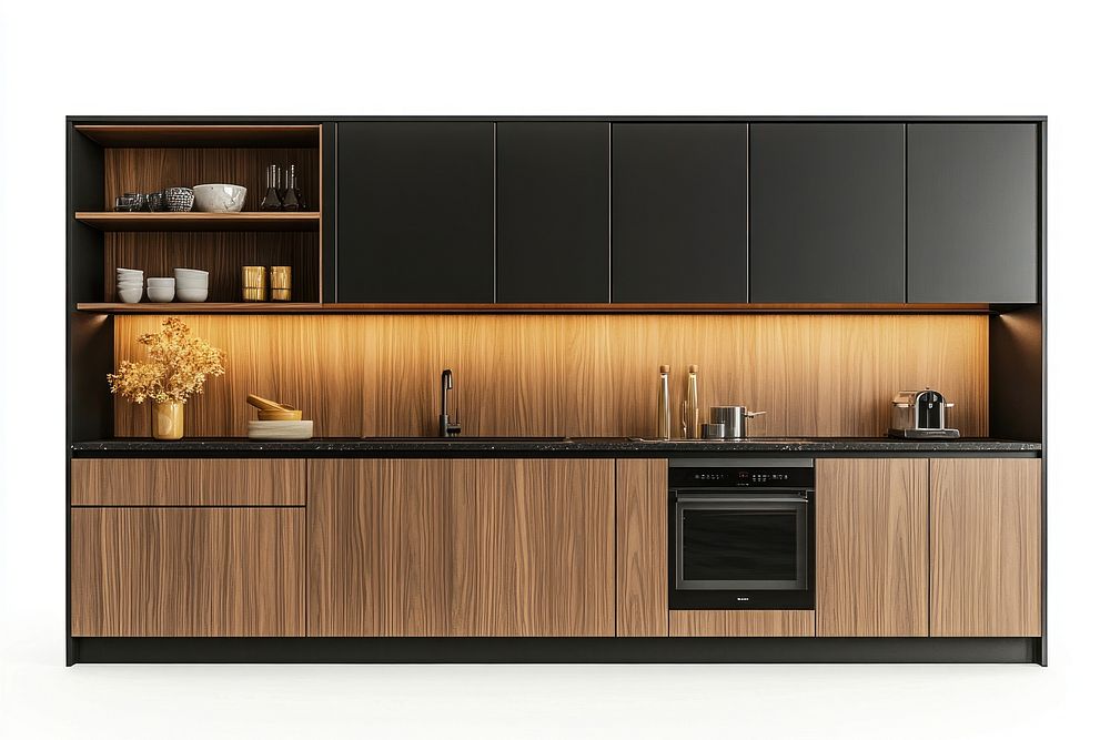 Black modern cabinet kitchen cabinets minimalist appliances.