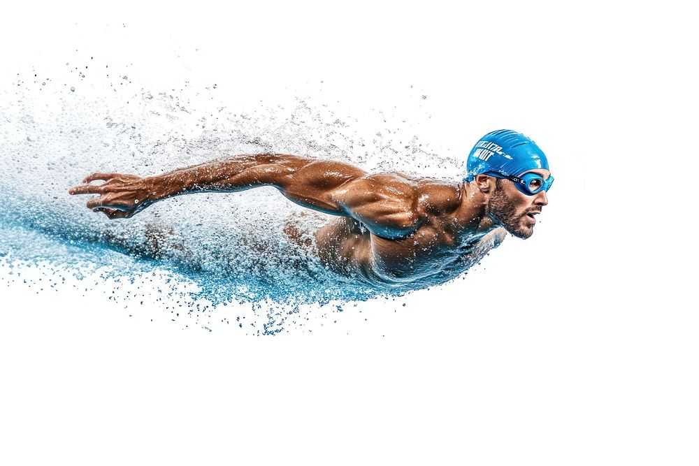 A muscular swimmer swimming water cap.