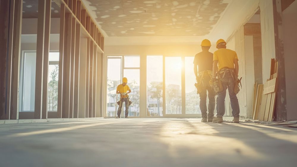 Scenic view of construction workers sunlight interior accessories.