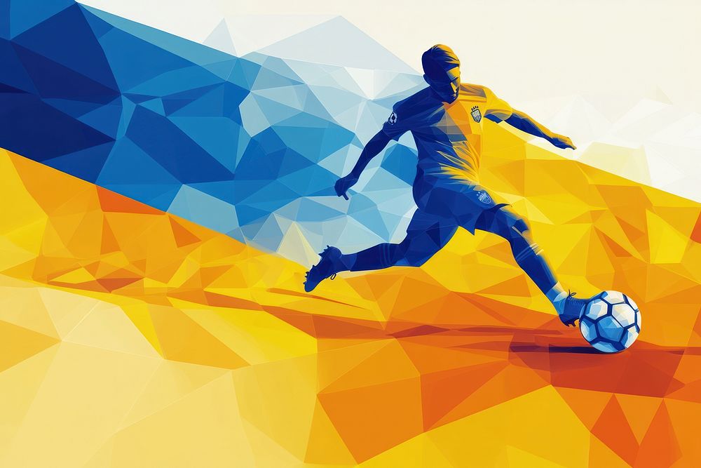 Soccer player kicking the ball art illustration background.