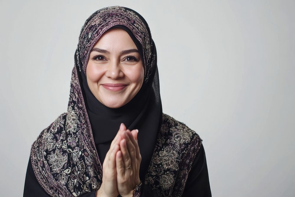 Muslim mature woman clapping clothing happy photography.