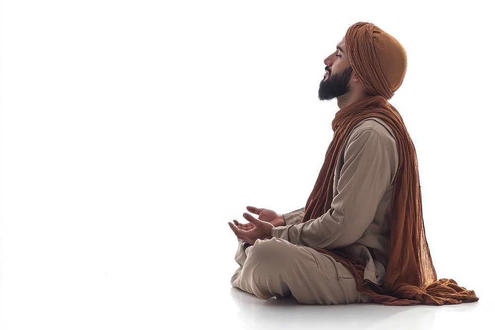 Muslim man praying traditional meditation meditative.