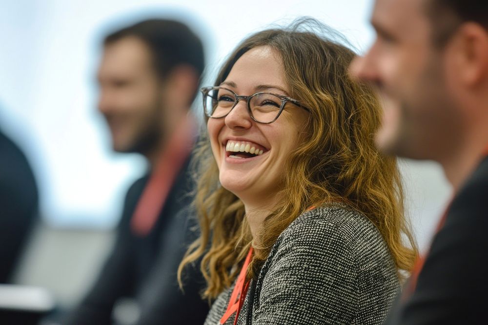 Happy laughing business person.