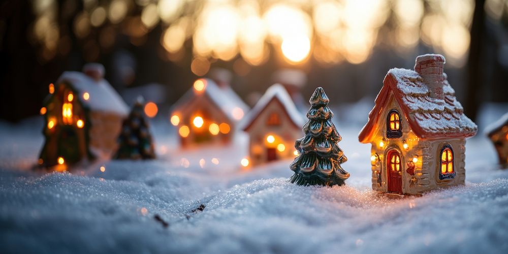 Whimsical Christmas village christmas snow-covered atmosphere.