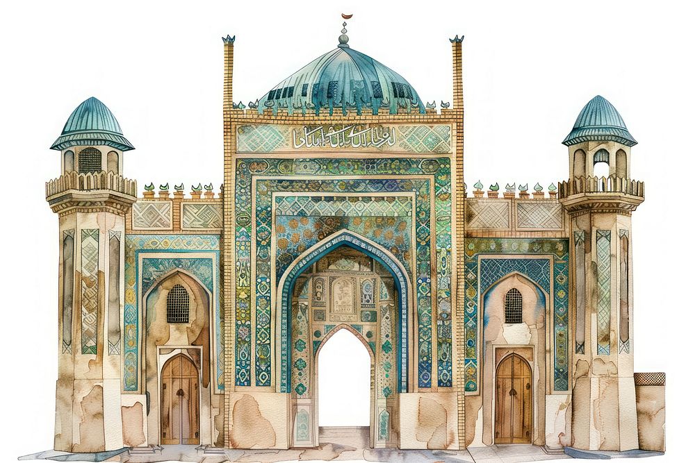 Kabul gate architecture illustration watercolor.