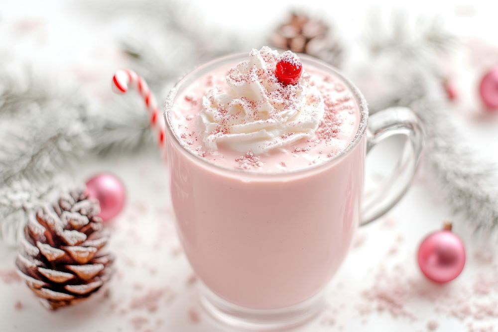 Pink eggnog background christmas beverage.