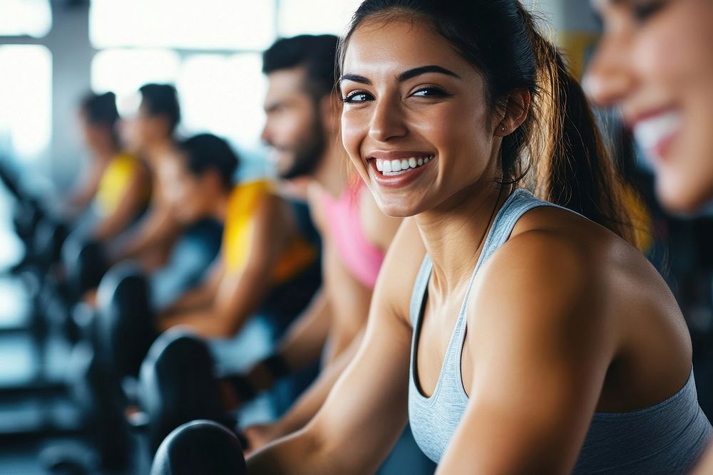 Woman doing a workout in a gym equipment exercise fitness.