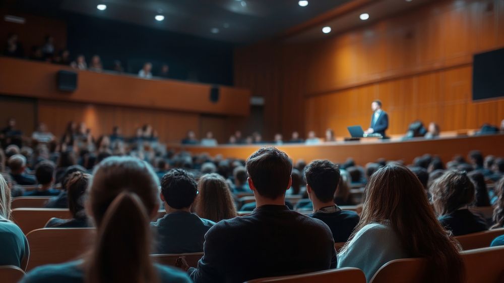 Back view of business people hall conference audience.