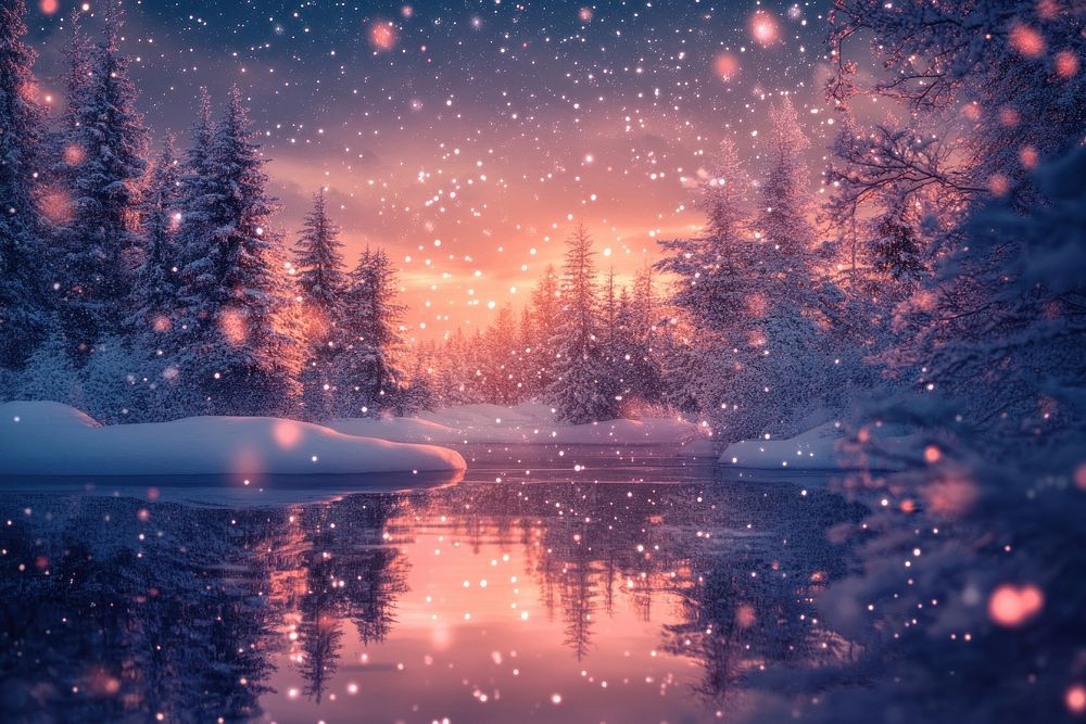 Beautiful winter night landscape snow snow-covered scenery.