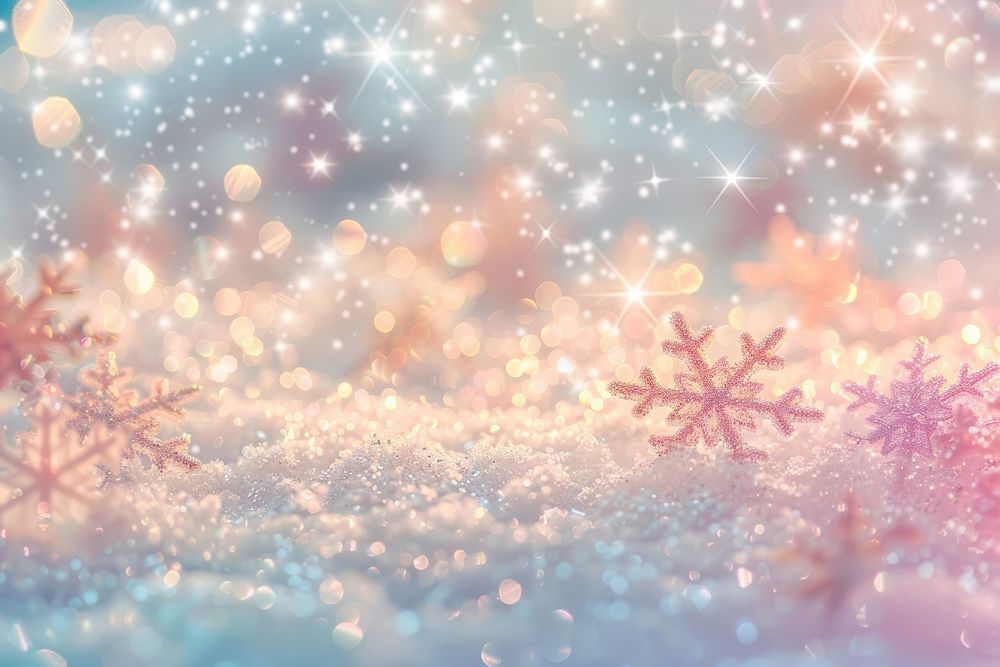 Blurred festive background snowflakes atmosphere pastel.