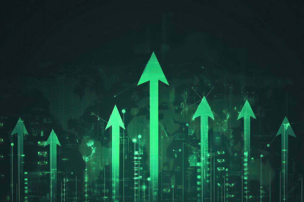 Green arrows pointing upwards business analysis digital.