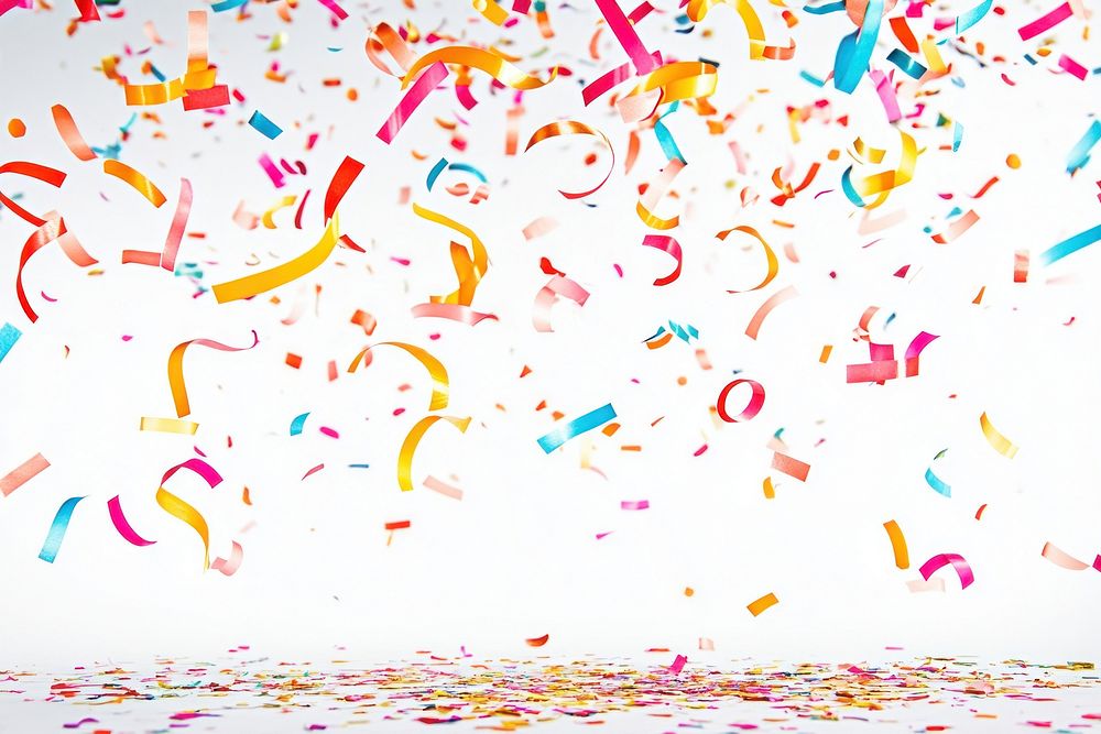 Colorful confetti and ribbons falling background celebration celebratory.