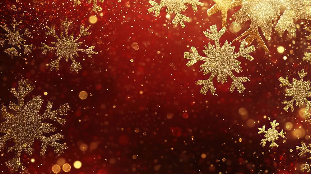 Background with golden snowflakes christmas design red.