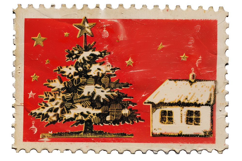 Vintage postage stamp with Christmas christmas background red.