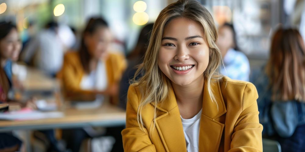 Business Asian woman happy smiling person.