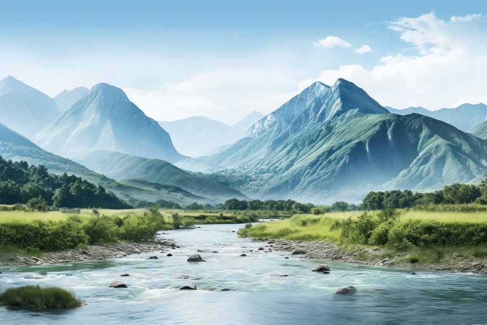 Mountains and river landscape nature outdoors.