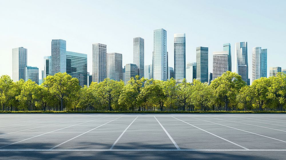 Modern cityscape architecture skyscrapers parking.