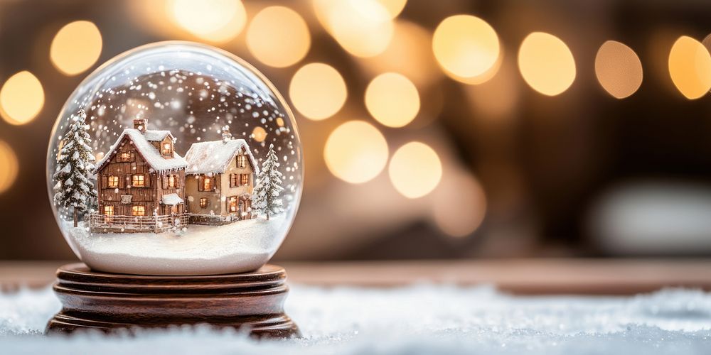 Photo of a snow globe christmas background winter.