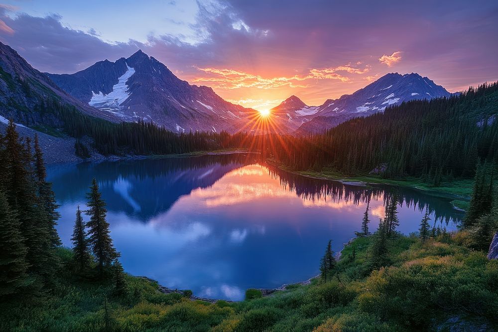 Mountains with lake landscape nature outdoors.