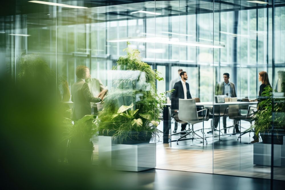 Business people working office plants interior.