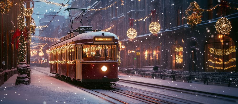 Real retro tram decorations christmas winter.